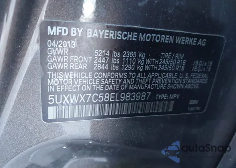 2014 BMW X3 xDrive35I из США, поврежденный, VIN 5UXWX7C58EL983987